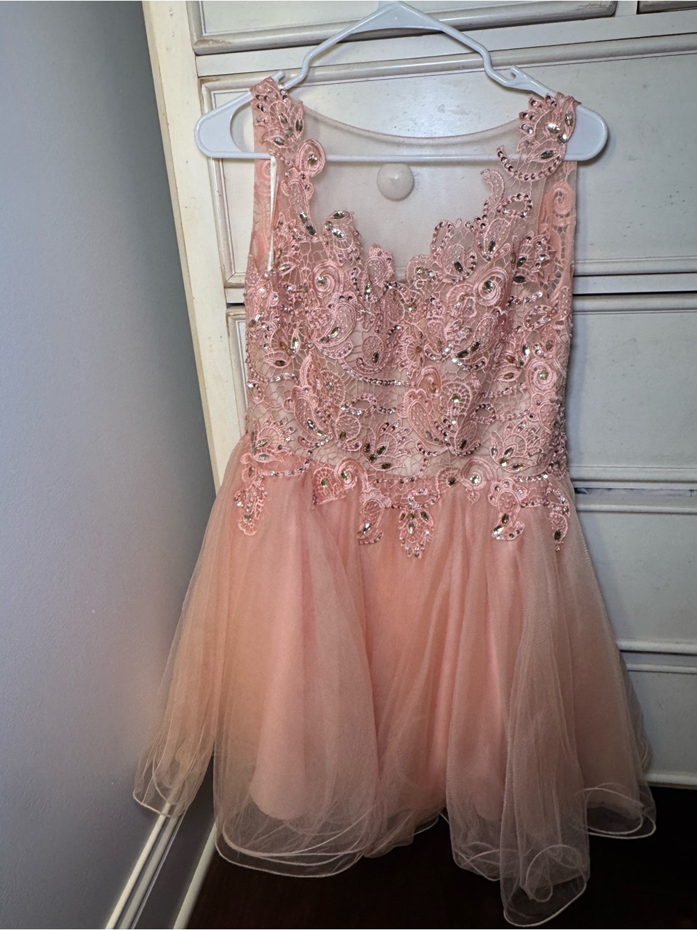 Girls Peach Lace & Tulle Party Dress